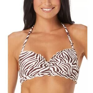 SUNDAZED Nixie Zebra-Print Ruffled Bikini Top 32DD Mocha